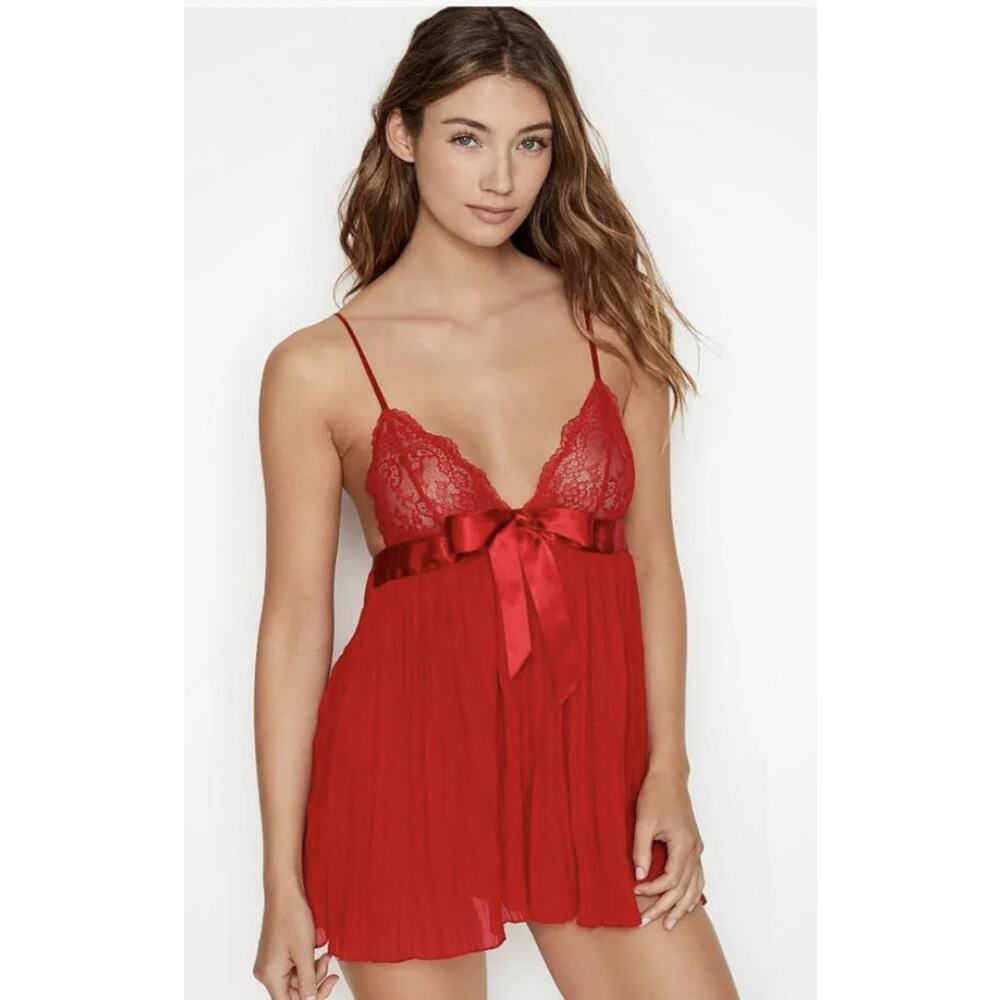 Victoria's Secret Vintage Lingerie VS Babydoll Red Sheer Lace  Size M Women's